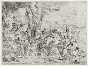 Rachele nasconde gli idoli di Labano o Labano cerca gli idoli da Giovanni Benedetto Castiglione